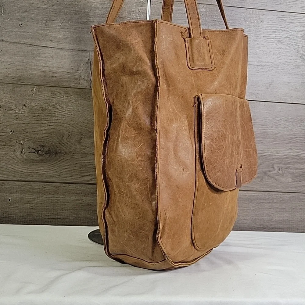 Abel Local and Global Brown Leather Tote Shoulder Bag Handbag
